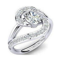 CT Oval & Round Cut Diamond усукана годежен пръстен, 14K бяло злато - размер 6.5