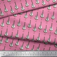 Soimoi Satin Silk Fabric Notes & Guitar Musical Instrument Print Fabric край двора