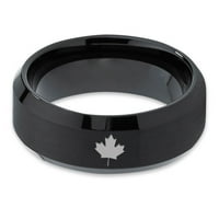 Волфрам канадски кленов листов лента пръстен мъже жени комфорт годни за черен скосен ръб четка полиран