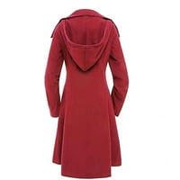 Жени Fau Wool Ware Slim Coat Jacket Dest-Parka Overcoat Long Winter Outwear, Red