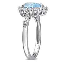 Миабела жени КТ Скай Блу Топаз създаден сапфир & диамант акцент 10кт Бяло Злато ореол пръстен