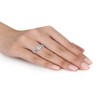1-Каратов Т. Г. в. бял сапфир и диамант-акцент 10кт годежен пръстен от бяло злато