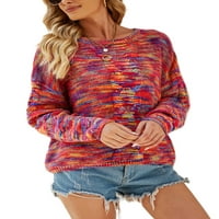 Chollius жени вариантиран цветен пуловер кръгла яка с дълъг ръкав плетат