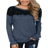 Rejlun дамски тениски с дълъг ръкав тениска с твърд цвят тениска разхлабена туника блуза ежедневно облекло пуловер тъмно син xl