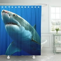 Син океан страхотна бяла акула морски сиви зъби Плува душ завеса