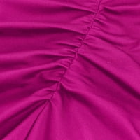 Женски V-образно деколтето Soild Color Pullover Slit Slit средна дължина женска рокля с дълги ръкави
