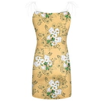 Лятна рокля за жени джобове флорални отпечатани слънчеви размери регулируеми спагети каишки Танк рокли мини рокли