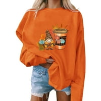 Дамски есенни суичъри o Врат винтидж есенни тоалети свободни дълги ръкави Хелоуин печат оранжев пуловер върхове xl