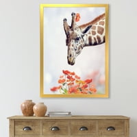 Дизайнарт 'портрет на жираф с оранжеви цветя'