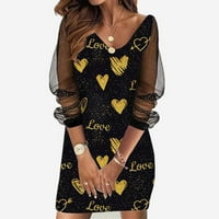 Amousa Women's Fashion Casual Printed сплайсинг с дълъг ръкав V-образно рокля от тюл