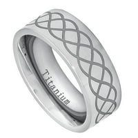 Високо полирана титанова тръба нарязана с лазерна гравирана безкрайна дизайн сватбена лента пръстен за мъже или дами
