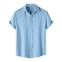Daqian мъжки поло ризи клирънс мъже небрежно солидно завъртане на копче за къс ръкав риза на блуза на хавай блуза за мъже Просвение синьо 4