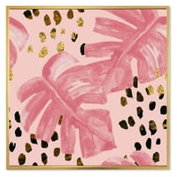 Дизайнарт 'Грапави Щрихи На Четката' Розово Цветно Чудовище ' Тропическа Рамка Платно За Стена Арт Принт