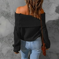 Есенни пуловери за жени модерни ежедневни солисти с дълъг ръкав плетен пуловер от пуловерно палто на рамото черно xxl