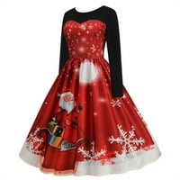 Gotyou Fashion's Fashion Christmas ежедневен тънък печат с дълъг ръкав рокля червен l