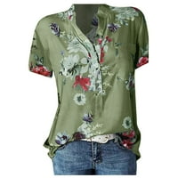 Летни блузи плюс размер късо ръкав свободен прилепват дамски секси върхове Бутон за разчистване на риза Жени ежедневни флорални тениски за жени Зелени 3XL