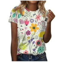 Клирънс！ TofoTl летни туники върхове за жени ежедневно универсални небрежни тениски с къс ръкав O-O-Neck Fashion Floral Print Pullover Blouses Бежово xxxxl