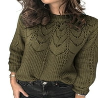 Дами есен и зима Нова модна тенденция кръгла врата с дълъг ръкав чист цветен плетен пуловер