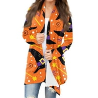 Swim Cover Up Steady Clothing Женски моден ежедневен Хелоуин печат със средна дължина кардиганско яке палто оранжево 5xl