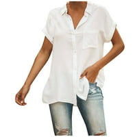 Ризи за къс ръкав за жени бутон надолу бизнес ежедневна блуза свободни горни върхове