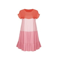Tking fashion дамски летни ежедневни сладки цветови рокли рокли с ръба с къс ръкав кръгла шия midi swing рокли розови m