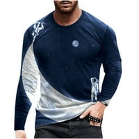 Зодгу намалени космически астронавт печат тениски за мъже екипажа врата спорт Реглан Дълъг ръкав Пролет Лято модерен пуловер хлабав годни случайни блуза върхове ?