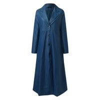 Жени якета дамски плюс размери Жени модни солидни копчета с дълъг палто тънка топла вятър кожена кожена палто