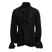 Гувпев Мъжка пиратска риза вампир Ренесанс викториански стиймпънк Готически разрошване средновековен Хелоуин костюм костюм-черен ххл