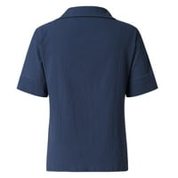 Daqian Clearance ризи за жени жени с къс ръкав v шия ежедневни разхлабени върхове Дами памучни ризи блуза дамски плюс размери върхове просветка флот xl