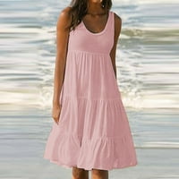 Дамска мода празник лято Плътен цвят без ръкави парти плажна рокля Горещ6сл21115442