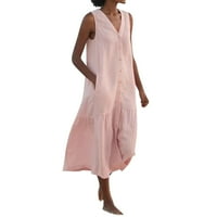 Tking fashion жени лято лято ежедневно разхлабена плътна цветна рокля без ръкав на джобни макси рокли за жени розово 2xl