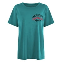 Olyvenn Women's Summer Midi тениски блуза върхове се занимава с футбол мама от печат върхове екипаж на шия ризи туника удобна свободна ежедневна блуза облечена модна модерна капка ръкав с къс ръкав сини 10