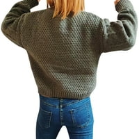 Хаит дами зимен топъл екипаж шия плетен пуловери ежедневни копчета жилетка шикозен плътно цвят с дълъг ръкав кардиган пуловер кафе l