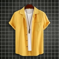 Daqian мъжки поло ризи Просвещение Мъжки памук и бельо тениска с тънка монтаж с къс ръкав копче моден ежедневна тениска риза блуза ризи за мъже Просвет жълто 10