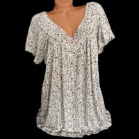 Дамски блузи жени плюс размер къси ръкави с v-образно печат блуза пуловер върхове риза бяло xxxl