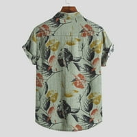 Zlekejiko Небрежна блуза летни джобове Мъжки памучни линейни ризи отпечатани ризи с къс ръкав