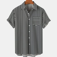 Мъжки късо ръкав риза Lovskoo Summer Button Down Beach Rish Tops Casual Stripe Print с джобни турнири блуза черно