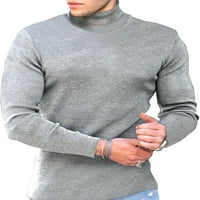 Мъжка тениска дълъг ръкав върхове високи врат Тениски Мъже основна Блуза ежедневни Плътен цвят Пуловер сив м