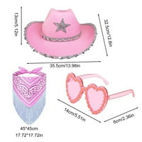 Riapawel Black Pink Sequin Cowboy Hat Western Big Brim Hat Party Hat Не тъкани Пентаграм Пайев шапка 3-части комплект
