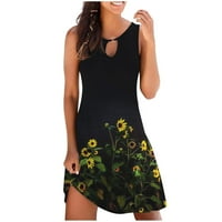 Слънчеви рокли Жени дрехи под летен клирънс A-Line високо-ниски без ръкави флорални жълти xxl