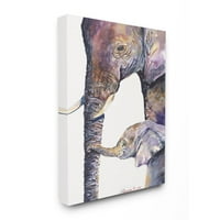 Ступел индустрии колоритен сладък бебе слон семейство животно Лилаво акварел живопис платно стена изкуство от Джордж Дяченко