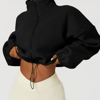 Tdoqot Лека есенно яке- небрежен дълъг ръкав Изрязан цип удобни модни якета за жени Черни размери m