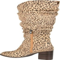 Дамски пътническа колекция Анел широк прасец коляно висока отпусната Обувка Леопард Фау Велур 8. M