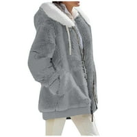 Якета за жени плюс размер шерпа руно зимни палта качулки пълни цип на размити плюшени суичъри ежедневни връхни дрехи