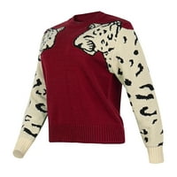 Wavsuf дамски пуловери плюс размери разтвор с дълъг ръкав отпечатани ежедневни зимни червени пуловери размер l