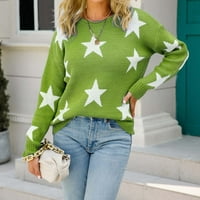 Clearance Женски плетен пуловер джъмпер жена плета пуловери Crewneck с дълъг ръкав Star Print Лек сладък топ връх