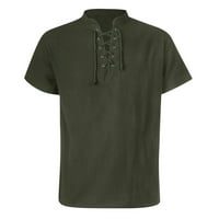 Мъжки ризи Corashan, мъжки разхлабени ежедневни стойки яка с късо ръкав, дантела нагоре по декор за декор за ежедневни ризи, ризи за мъже