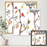 Дизайнарт 'малки птички и падащи дървета' традиционна рамка платно стена арт принт