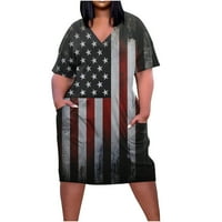 Плюс размер патриотична рокля за жени американски флаг отпечатана плажна рокля v шия летни туника рокли небрежни разхлабени късо ръкав слънчев разрез