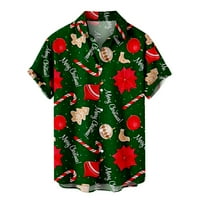 Хинвай Плюс размер Топ клирънс мъжки копчета Коледа печат с джоб Вечерен къс ръкав риза блуза Армия зелено 6